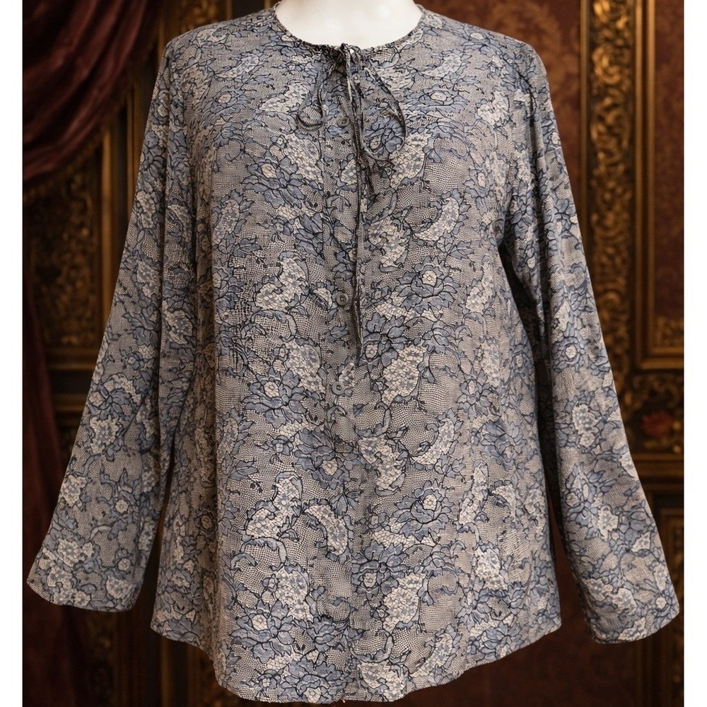 Bergdorf Goodman Italian Silk Blouse Floral Capsule Luxury Blue Elegance Small